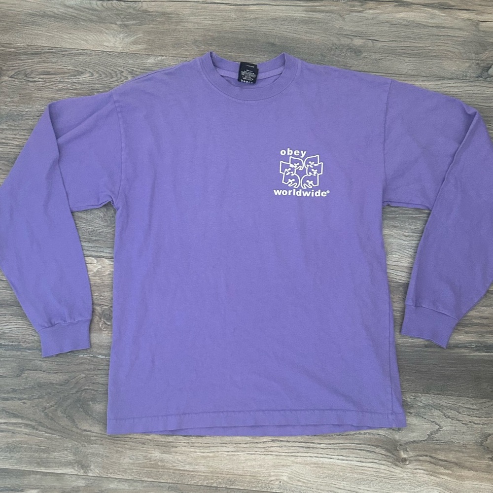 Obey worldwide purple long sleeve graphic tee men’s small